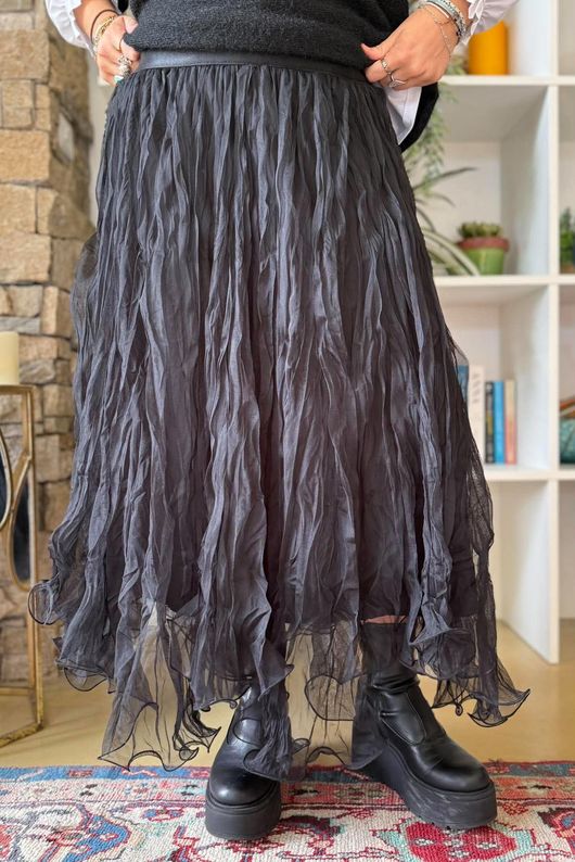 Fox Trot Tulle Midi Skirt Black